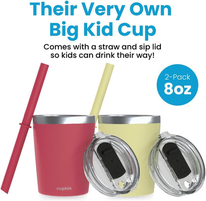 CUPKIN Stainless Steel Insulated Tumbler with Lid and Straw, 20 oz Stainless Steel Cups, Set of 2 Travel Coffee Mug for Adults, Iced Coffee Cup with Lid, Tumbler for Travel (Coral + Yellow)
