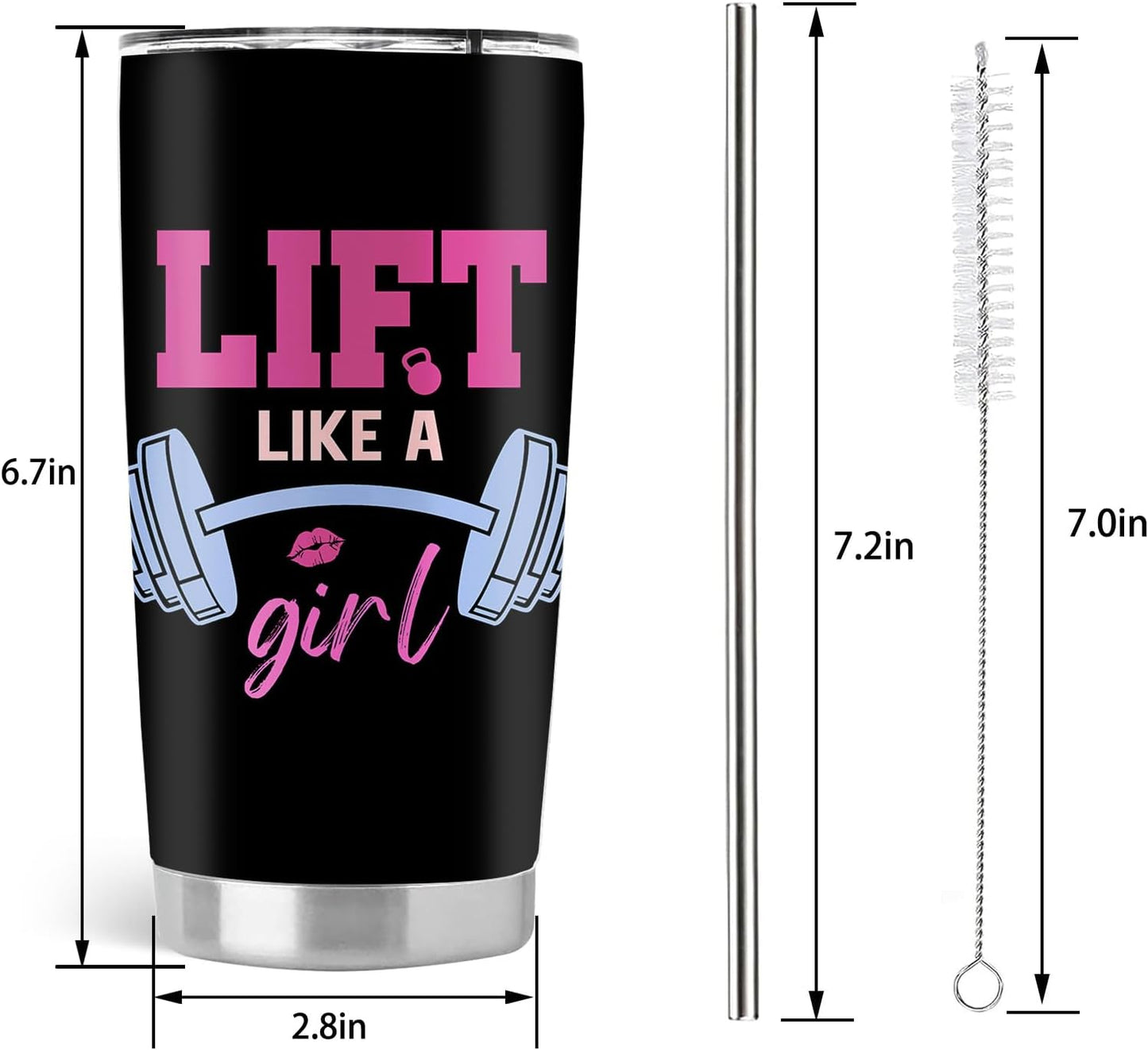 Gym Gifts for Women, Womens Fitness Workout Gifts, 20oz Stainless Steel Insulated Tumbler with Lid & Straw