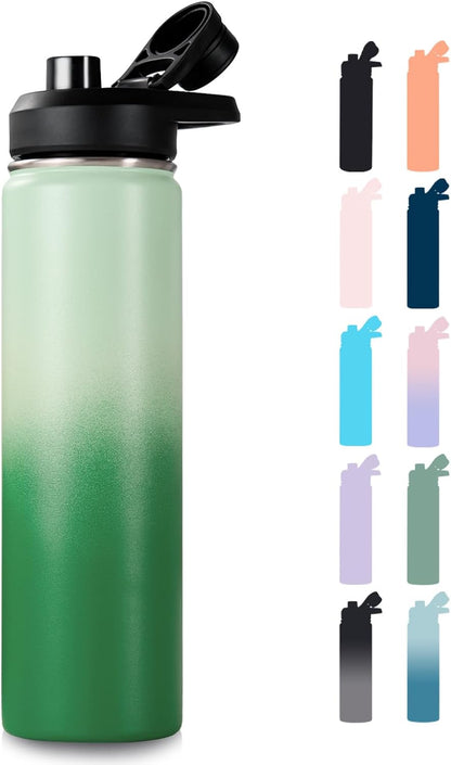 Fijinhom 24 oz Insulated Water Bottle with Handle, 304 Stainless Steel Water Bottles with Wide Mouth, Double Wall Vacuum Sports Water Bottle, BPA Free, Keep Cold and Hot, Black | with Handle