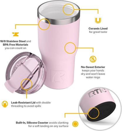 RTIC 20oz Essential Tumbler with Lid, Ceramic Lined, Insulated, Stainless Steel, Metal, Double Wall Vacuum-Insulation, Travel Cup for Iced Coffee, Tea, Hot and Cold Drink, Graphite