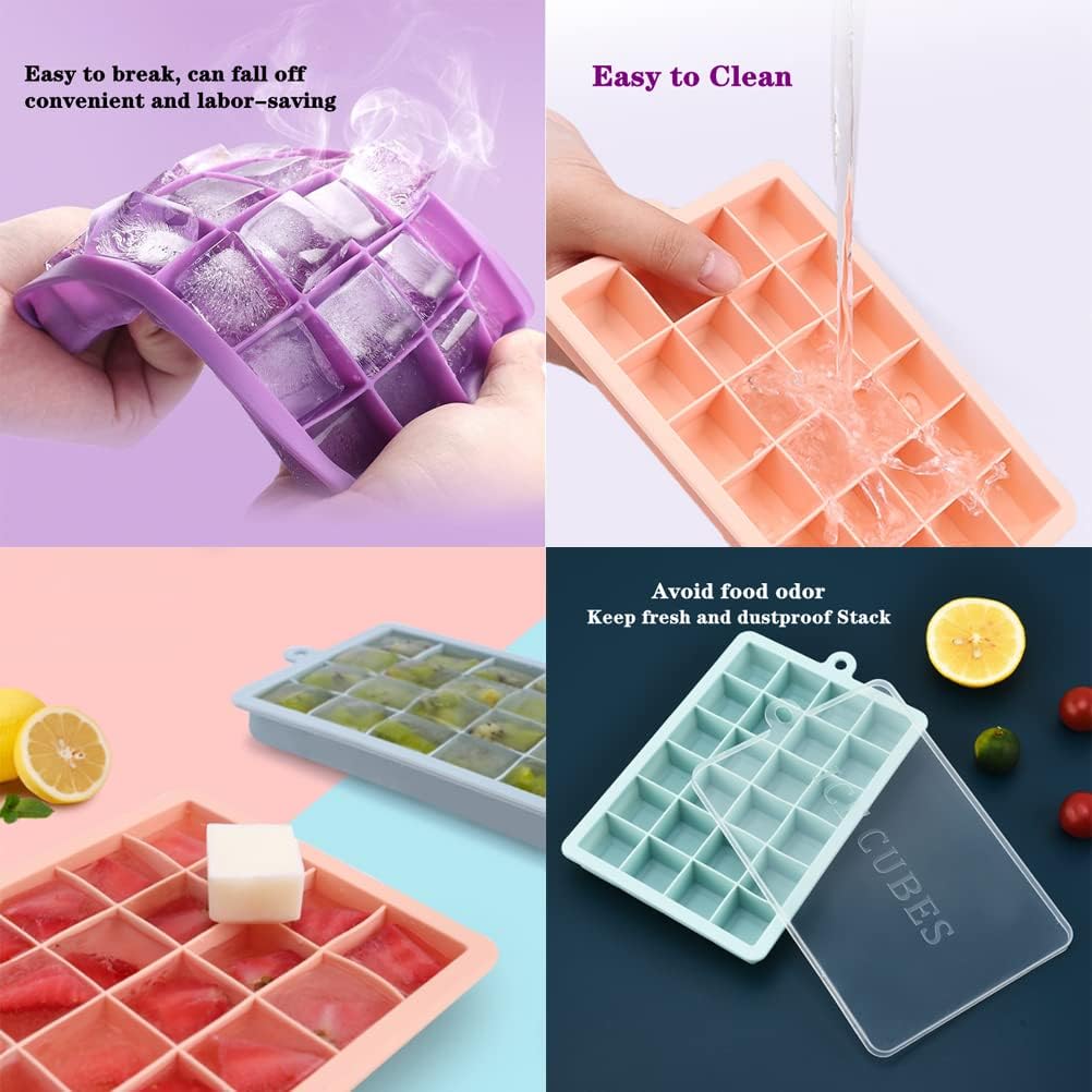 TAO CICADA Ice Cube Tray, 3 Pack Silicone Ice Cube Molds, Ice Cube Trays, Silicone Ice Trays, Easier to Release, BPA Free for Alcohol/Coffee/Beverages (Pink, Light blue, Purple)