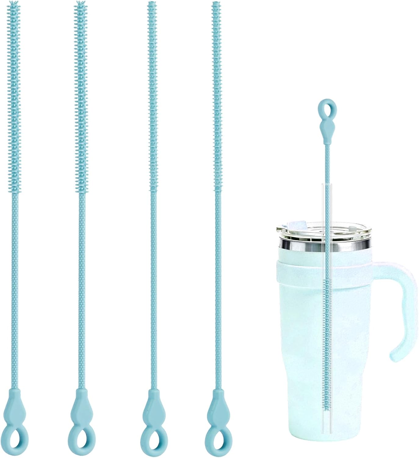 Silicone Straw Cleaner Brush, 4Pcs Reusable Straw Brush Set with Extra-Long Design for Cleaning Thin Metal Straws and Wider Milkshake Straws （6mm+9mm Pink)