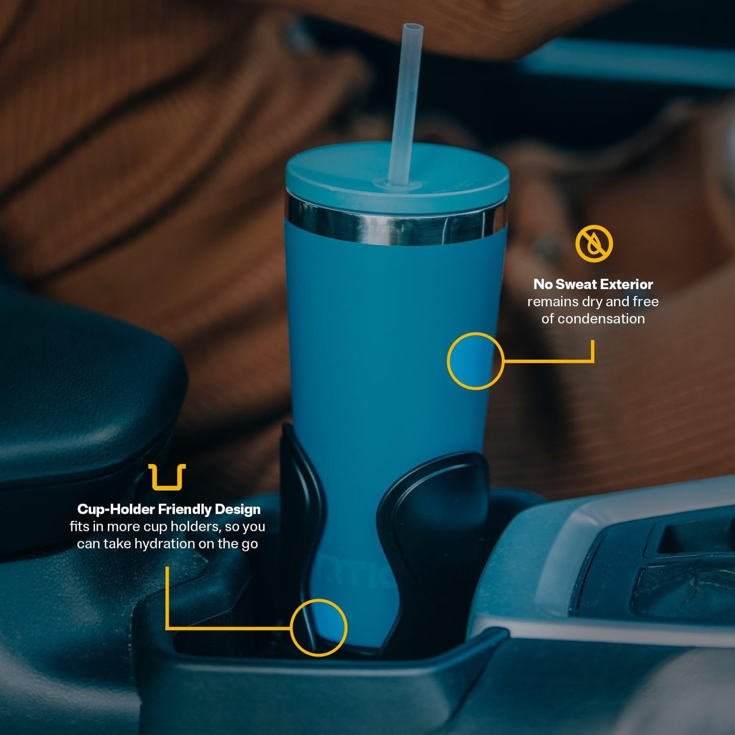 RTIC 20oz Everyday Tumbler Insulated Stainless Steel Portable Travel Coffee Cup with Straw, Ceramic Lining, Spill-Resistant Lid, BPA-Free, Hot and Cold Drink, Beach