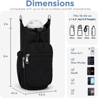 Crossbody Water Bottle Bag for Women, Lightweight Insulated Water Bottle Carrier with Phone Pocket, Secure &Hands-Free for Walking, Travel, Outdoor (Up to 40oz) Antique Green