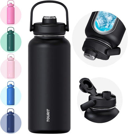 TOURIT 32 oz Insulated Water Bottle, Stainless Steel Sports Water Bottles With Top Handle, Double-Wall Travel Thermal Water Flask, BPA Free Leakproof Water Bottle for Sports and Travel,Pink