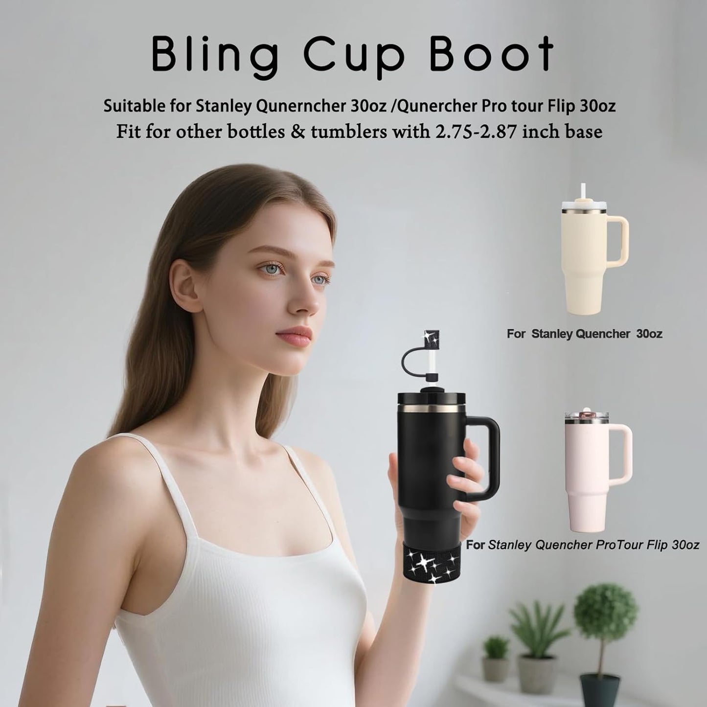 Rhinestone Silicone Boot for 40oz 30oz Stanley Quencher, Anti-Slip Silicone Protector for Qunercher Pro Tour Flip 40oz 30oz, Cup Accessories for 2.75-2.95 inch Trapezoidal Cylinder Base