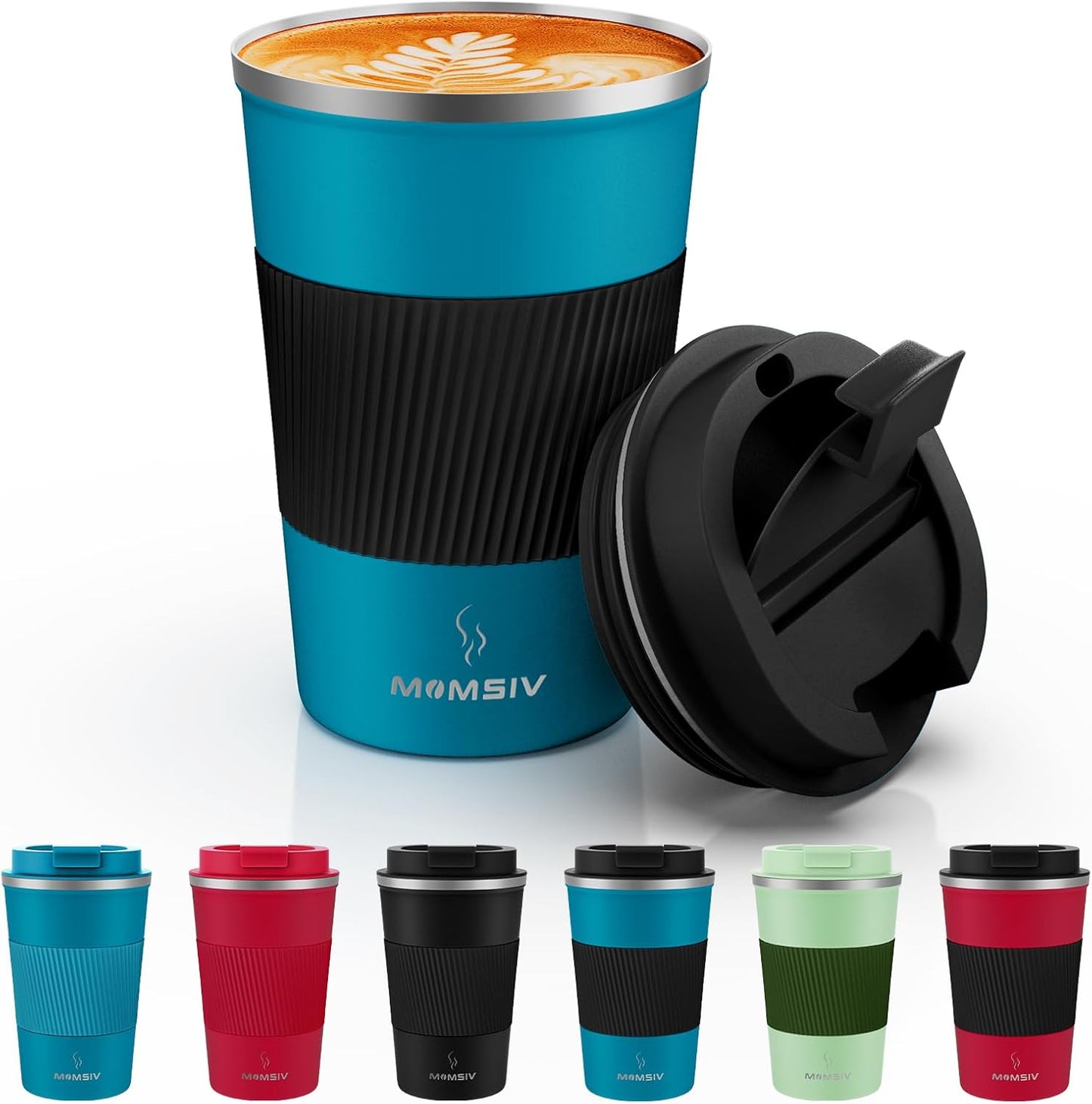 MOMSIV 12oz Travel Mug, Insulated Coffee Cup with Leakproof Lid, Travel Coffee Mug Vacuum Stainless Steel Double Walled Reusable Coffee Cup for Hot and Cold Water Coffee
