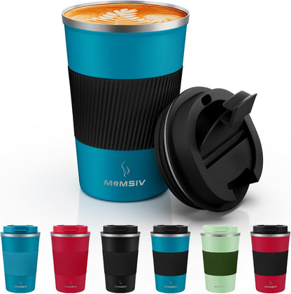 MOMSIV 12oz Travel Mug, Insulated Coffee Cup with Leakproof Lid, Travel Coffee Mug Vacuum Stainless Steel Double Walled Reusable Coffee Cup for Hot and Cold Water Coffee