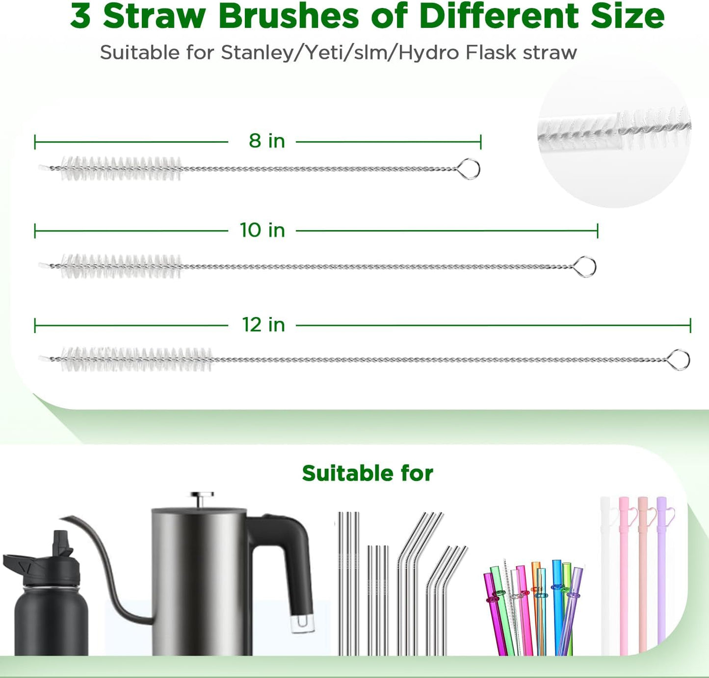 OUTXE 5 Pack Bottle Brush Set, 5-in-1 Water Bottle Cleaner Brush, 15"" Long Handle Bottle Cleaning Brush, 3 Straw Brush, Removable Nipple Brush, Detail Brush for Cup Lid Gap, WBBSBLB5