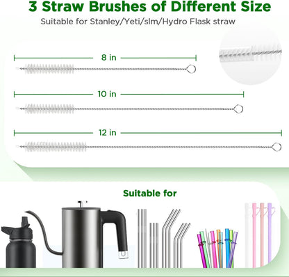 OUTXE 5 Pack Bottle Brush Set, 5-in-1 Water Bottle Cleaner Brush, 15"" Long Handle Bottle Cleaning Brush, 3 Straw Brush, Removable Nipple Brush, Detail Brush for Cup Lid Gap, WBBSBLB5
