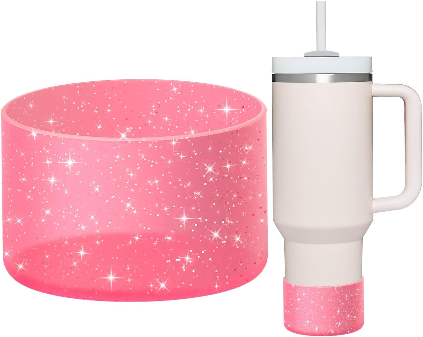 WUQID Protective Bling Silicone Boot Sleeve, Compatible with Stanley Tumbler 20-40oz & Hydro Flask Bottle 12oz-24oz, Glitter Reduces Dents Sleeve Cover for More Bottles/Tumblers Bottom of 2.83-2.95in
