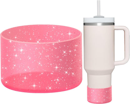WUQID Protective Bling Silicone Boot Sleeve, Compatible with Stanley Tumbler 20-40oz & Hydro Flask Bottle 12oz-24oz, Glitter Reduces Dents Sleeve Cover for More Bottles/Tumblers Bottom of 2.83-2.95in