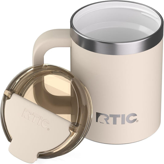 RTIC 12oz Essential Mug with Lid and Handle, Ceramic Lined, Insulated, Stainless Steel, Metal, Double Wall Vacuum-Insulation, Portable, Travel Cup for Hot and Cold Drink, Beach
