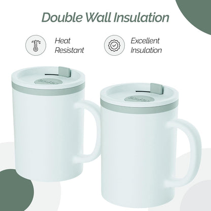 Copco Iconic 16oz Double Wall Insulated Desk Mug with Lid & Handle, Set of 2, BPA-Free Reusable Plastic, Spill-Resistant, Microwave & Dishwasher Safe, Wide Mouth (Grey)