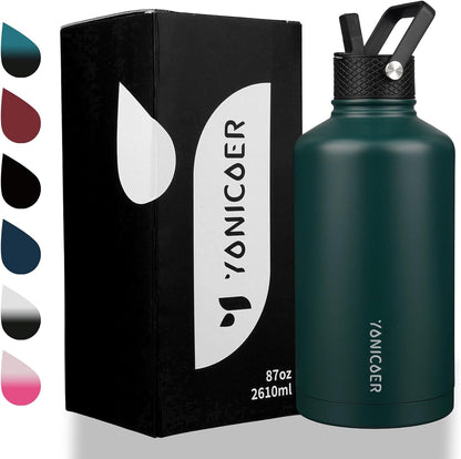 Insulated Water Bottle 40oz,Triple Wall Vacuum Stainless Steel(Dishwasher Safe),Leak Proof & Non-BPA,Flask Jug with Paracord Handle & Straw Spout Lids Sports Cherry Blossom