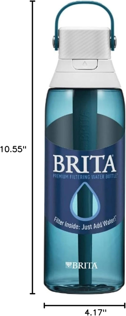 Brita Hard-Sided Plastic Premium Filtering Water Bottle, BPA-Free, Reusable, Replaces 300 Plastic Water Bottles, Filter Lasts 2 Months or 40 Gallons, Includes 1 Filter, Sea Glass - 26 oz.