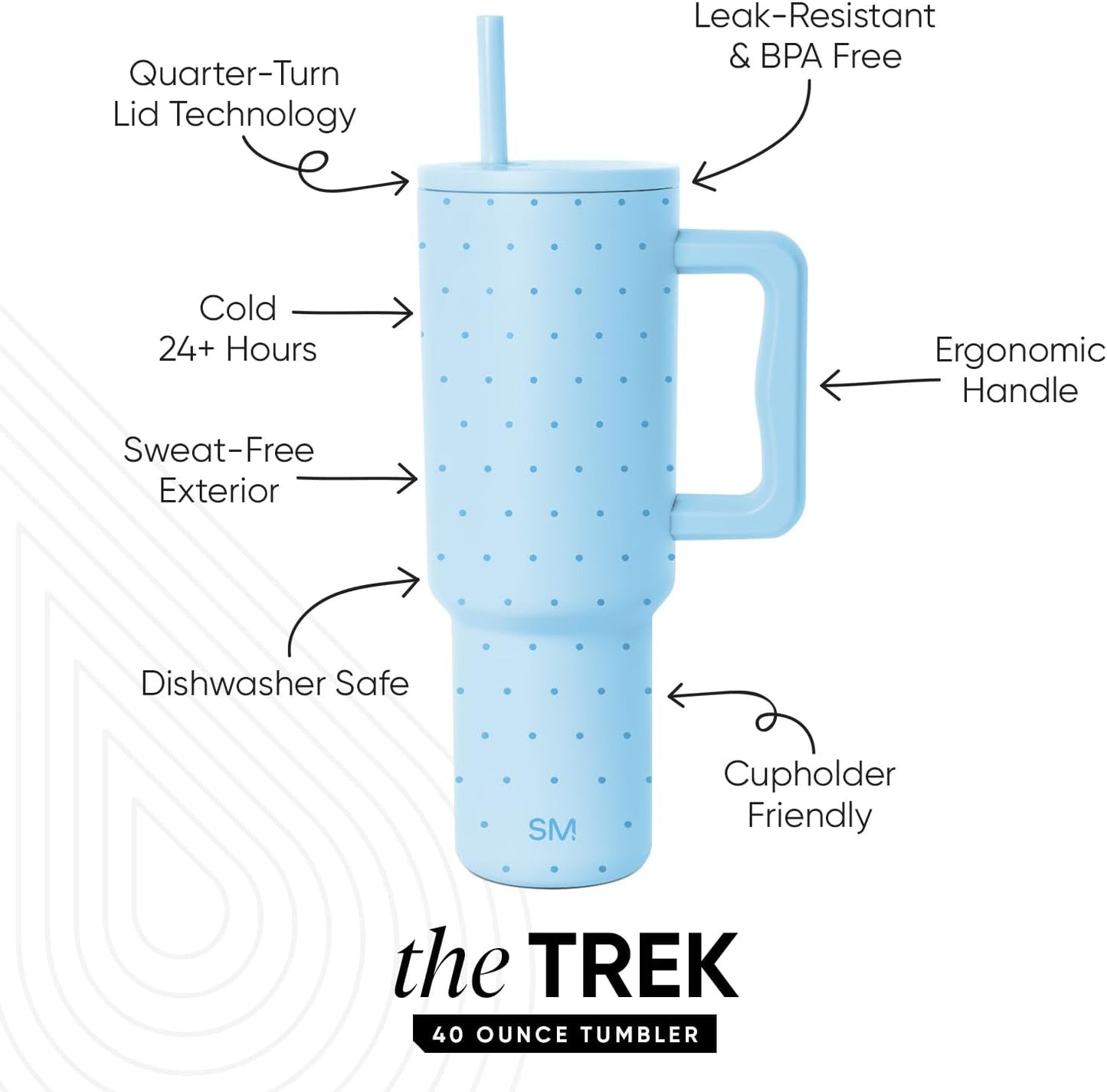Simple Modern 40 oz Trek Tumbler with Handle and Straw Lid | Cup Holder Friendly Insulated Stainless Steel Travel Mug | Sea Glass Sage - Colors A