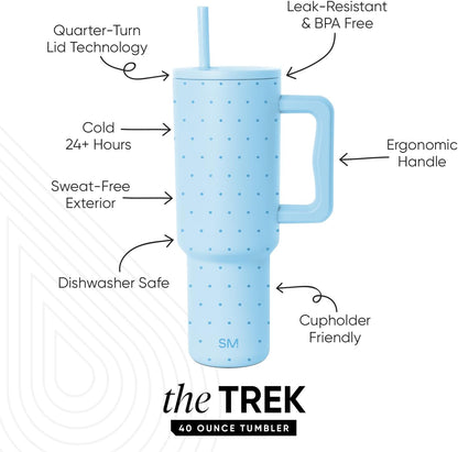 Simple Modern 40 oz Trek Tumbler with Handle and Straw Lid | Cup Holder Friendly Insulated Stainless Steel Travel Mug | Sea Glass Sage - Colors A
