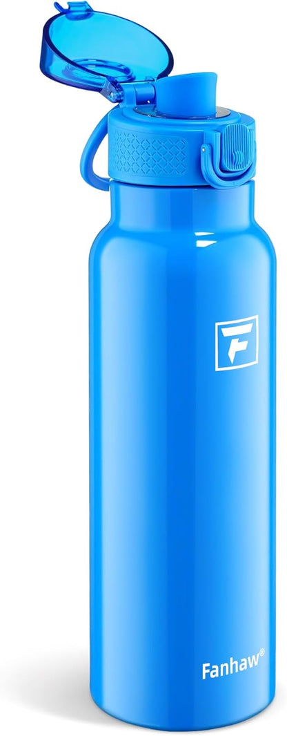 Fanhaw 24 oz Insulated Water Bottle with Soft Silicone Spout Lid, Leakproof Stainless Steel Vacuum Bottle for School, Sports& Daily Use, Kids, Teens& Adults, Back to School Essentials (Pink)