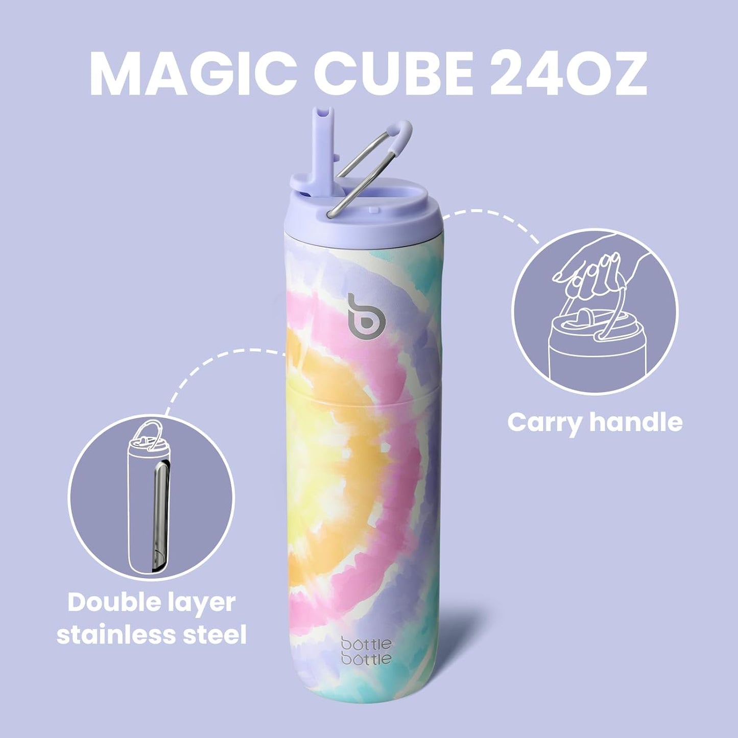 BOTTLE BOTTLE Insulated Water Bottle 24oz with Straw Lid and Handle for Sports Travel Gym Stainless Steel Water Bottles Double-Wall Vacuum Metal Leak Proof BPA-Free