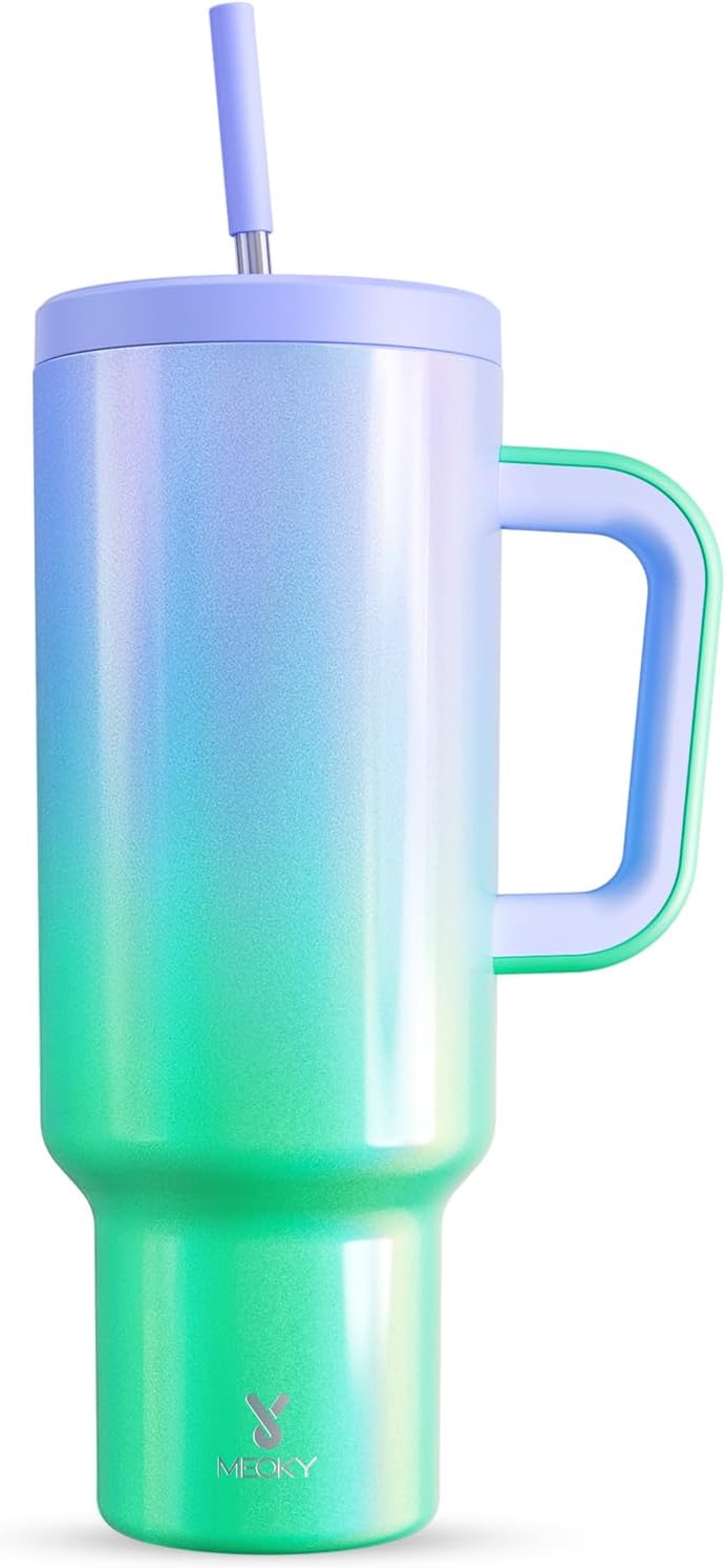 Meoky 40 oz Tumbler with Handle and Straw: Stainless Steel Insulated Tumbler with Lid and Straw - 100% Leak Proof Tumbler for Car Cup Holders - Travelers Commuters Workers, Donut