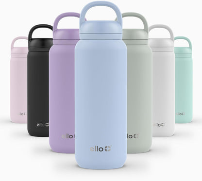Ello Cooper 22oz Stainless Steel Water Bottle with Straw and Carry Handle, Double Walled and Vacuum Insulated Metal, Leak Proof Locking Lid with Soft Silicone Spout, Reusable, BPA Free, Lilac