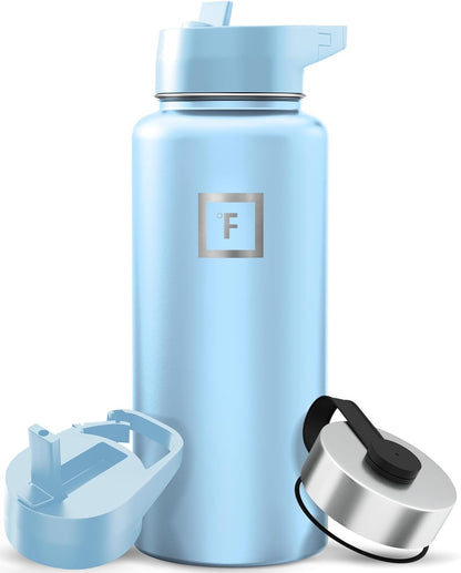 IRON °FLASK Camping & Hiking Hydration Flask with Straw, Wide Mouth Insulated Stainless Steel Sports Water Bottle - 22 oz Aurora
