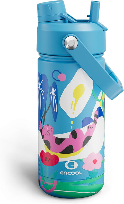 ENCOOL Insulated Water Bottle with Straw Stainless Steel Water Bottle, Leak-Proof, BPA-Free, Double Wall Vacuum Keeps Cold for 24 Hours for Sports, Travel, School (26 oz, Cotton Candy) - Colors B
