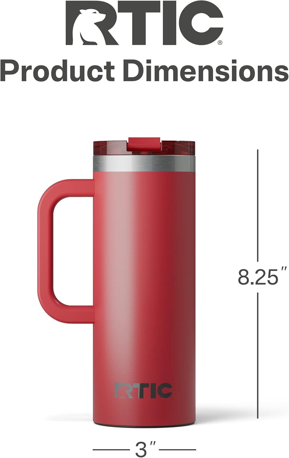 RTIC 20oz Road Trip Travel Mug with Lid and Handle, Ceramic Lined, Insulated, Stainless Steel, Metal, Double Wall Vacuum-Insulation, Portable Coffee, Tea Cup for Hot and Cold Drink, Black