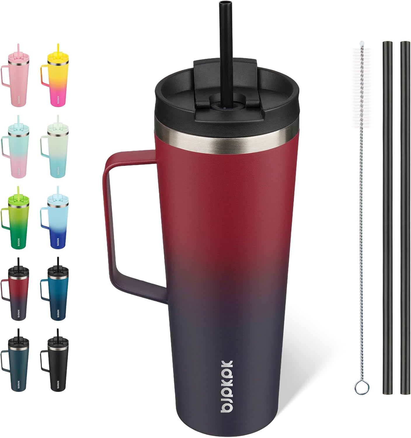 BJPKPK Insulated Tumbler with Handle, 18oz Insulated Tumblers with Lid and Straw, Stainless Steel Metal Water Bottles, Coffee Travel Mugs, Cups, Marshmallow