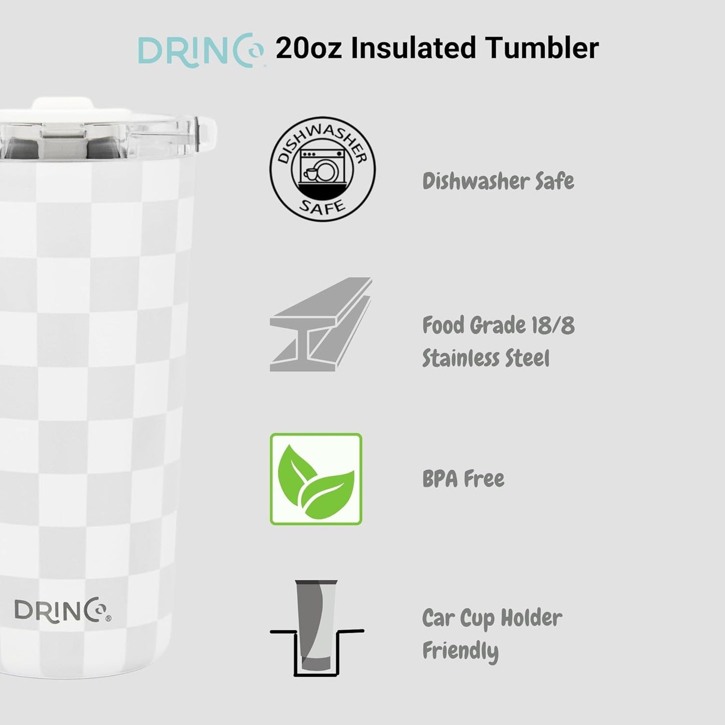 Drinco - 20 oz Stainless Steel Tumbler | Double Walled Vacuum Insulated Mug With Lid, 2 Straws, For Hot & Cold Drinks (20oz Dragonfly)