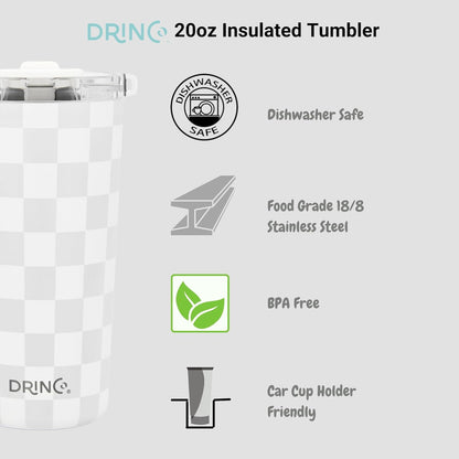 Drinco - 20 oz Stainless Steel Tumbler | Double Walled Vacuum Insulated Mug With Lid, 2 Straws, For Hot & Cold Drinks (20oz Dragonfly)