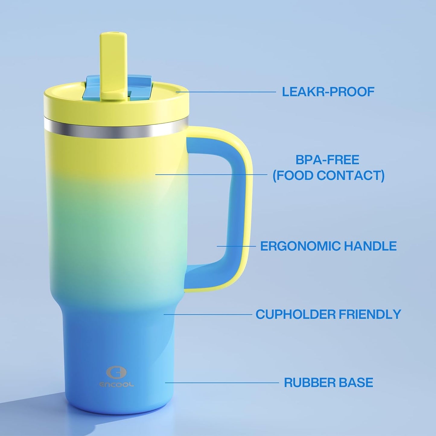 40 oz Tumbler with Handle and Straw: Stainless Steel Insulated Tumbler Keeps Cold for 24 Hours, Leakproof Travel Cup Fits in Cup Holder and BPA-Free, Cotton Candy