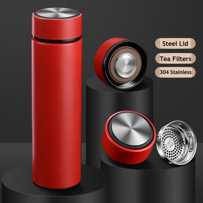 Insulated Water Bottles- Vacuum Tumbler for Coffee, Tea and Drinks with Stainless Steel Infuser - 15 oz Tea Thermo Travel Bottle/Keeps Drinks Hot or Cold for Hours/Gift Packing (Silver)