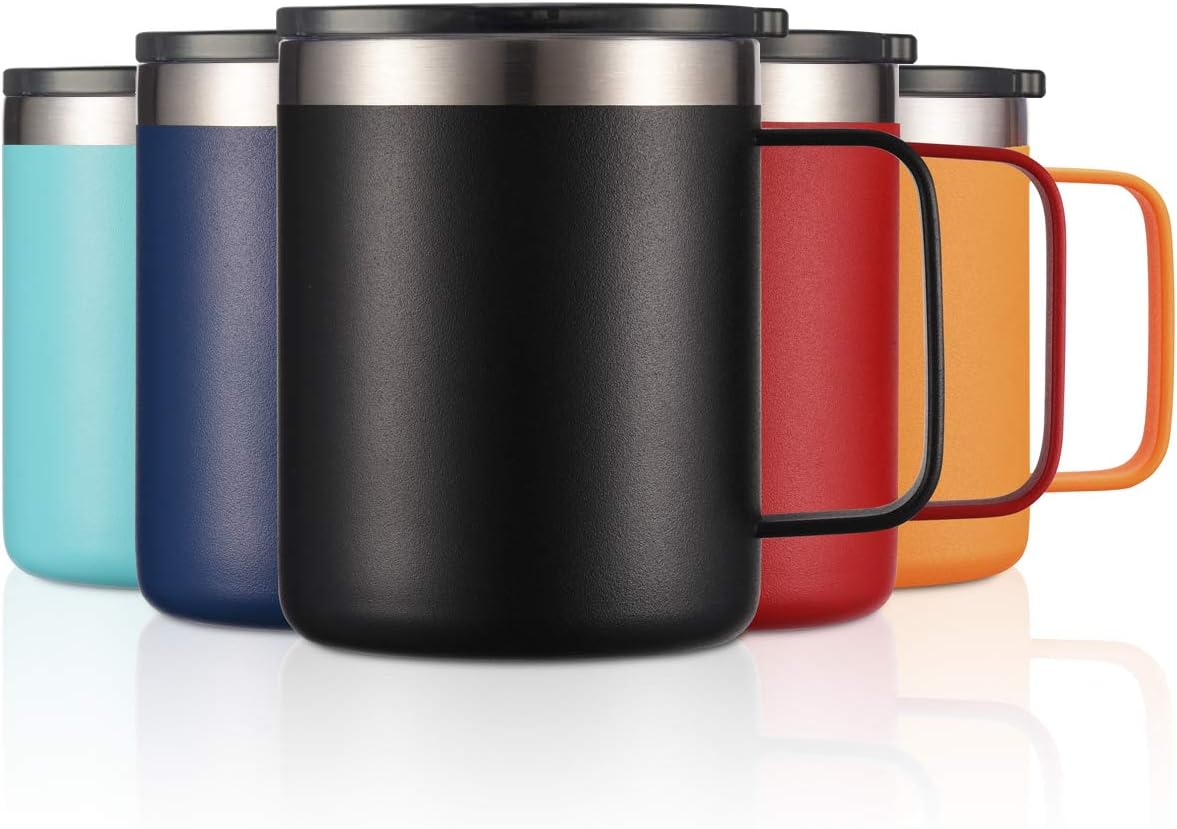 12oz Insulated Coffee Mug Cup with Handle, Stainless Steel Travel Coffee Mug with Flip Lid, Double Wall Vacuum Coffee Tumbler, Navy