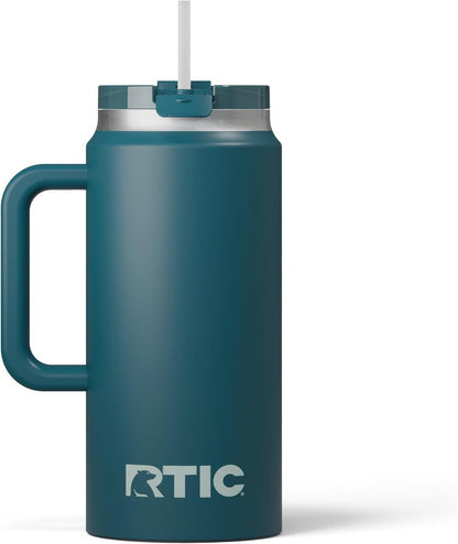RTIC 64oz Road Trip Tumbler with Handle, Lid and Straw, Ceramic Lined, Insulated, Stainless Steel, Double Wall Vacuum-Insulation, Travel Cup, Cool Grey