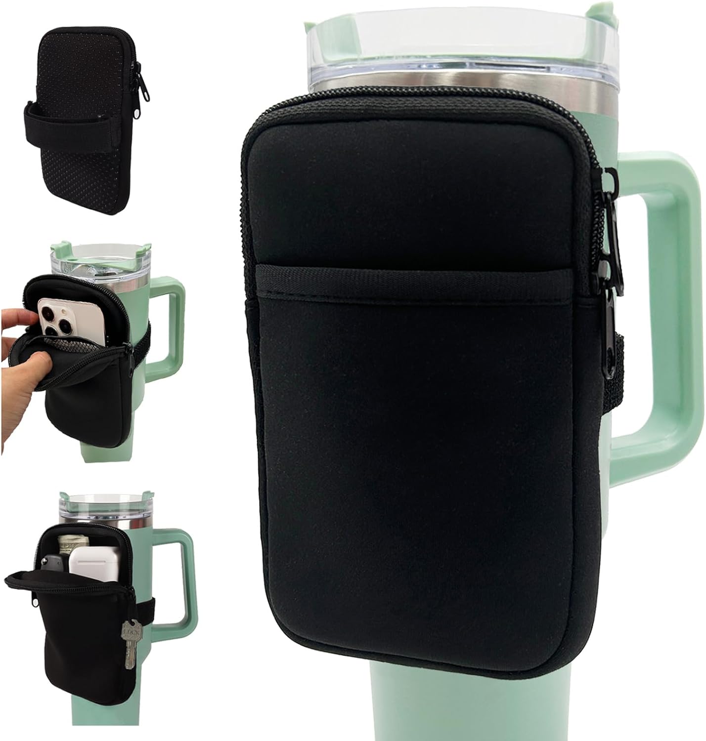 LMYUHONG Water Bottle Pouch For Stanley cup accessories 40oz 20oz 30oz,tumbler pouch with Versatile Pocket, for Cards, Keys,Earphone. Fits for Phones, Use for Running, Walking, Hiking,Biking,DeepPink