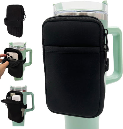 LMYUHONG Water Bottle Pouch For Stanley cup accessories 40oz 20oz 30oz,tumbler pouch with Versatile Pocket, for Cards, Keys,Earphone. Fits for Phones, Use for Running, Walking, Hiking,Biking,DeepPink