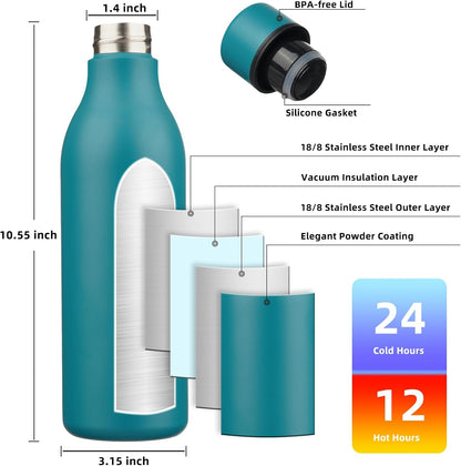 BJPKPK Insulated Water Bottles, 18 oz Stainless Steel Metal Water Bottle with Strap, BPA Free Leak Proof Jugs, Mugs, Flasks, Reusable Thermal Flasks for Sports & Travel, Black - Colors A