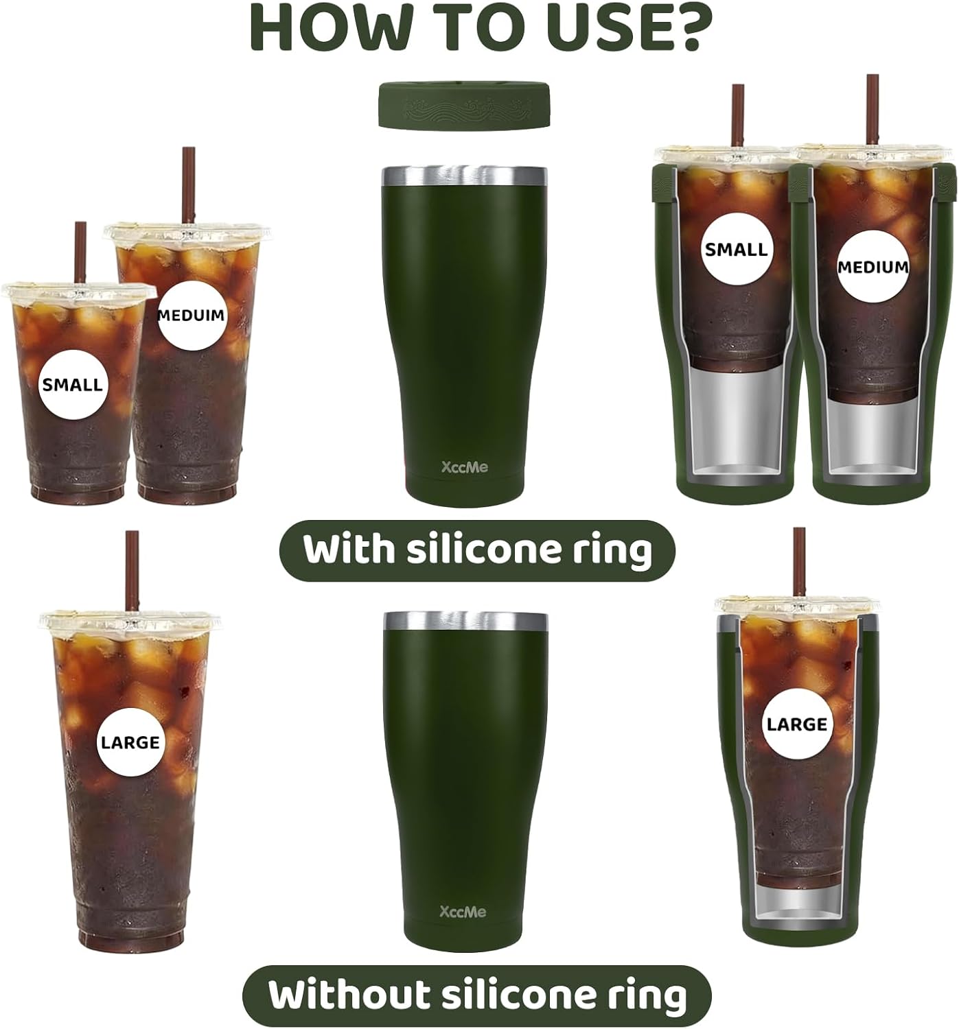 Universal Iced Coffee Sleeve,32oz Double Wall Stainless Steel Insulator Fits 16-32oz Starbucks/Dunkin/McDonalds Cups,Reusable Iced Coffee Cup Holder,Leak-Proof Tumbler for Hot,Cold Drink