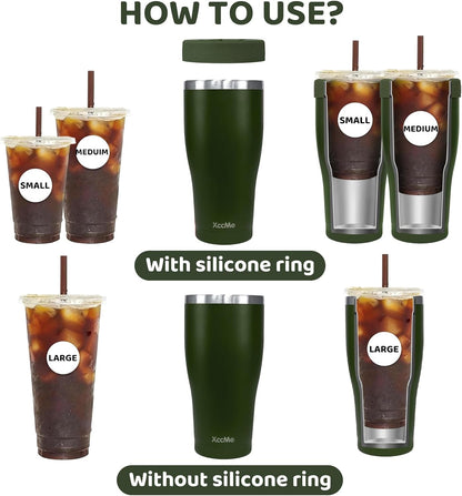 Universal Iced Coffee Sleeve,32oz Double Wall Stainless Steel Insulator Fits 16-32oz Starbucks/Dunkin/McDonalds Cups,Reusable Iced Coffee Cup Holder,Leak-Proof Tumbler for Hot,Cold Drink