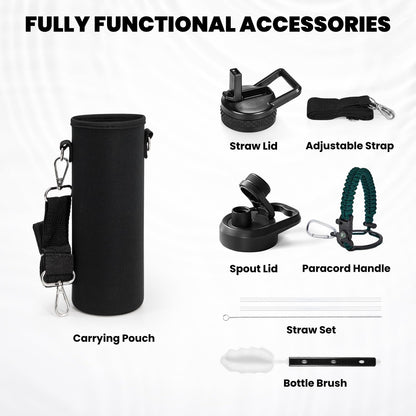 RAYMYLO One Gallon Water Bottle Insulated, Triple Walled Vacuum Stainless Steel (Cold for 48 Hrs), Leak Proof & Non-BPA, Large Water Flask Jug with Paracord Handle & Straw Spout Lids
