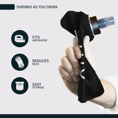 FITLY Soft Flask - Shrink As You Drink Soft Water Bottle for Hydration Pack - Folding Water Bottle Ideal for Running, Hiking, Cycling, Climbing & Rigorous Activity