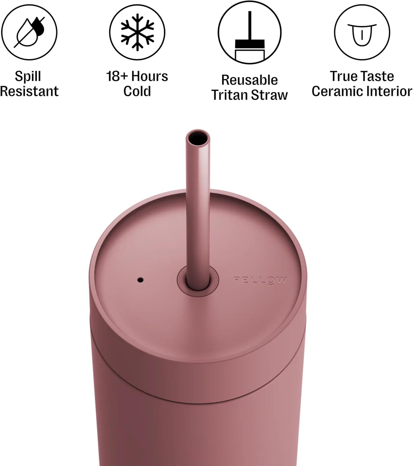 Fellow 16 oz Carter Cold Travel Mug for Water, Iced Tea, Coffee, Smoothies, Iced Coffee & more - Stainless Steel Vacuum-Insulated Iced Coffee tumbler with Spill Resistant lid and straw - Sienna