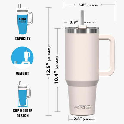40 oz Tumbler with Handle,Tumbler with Lid and Straw,Double Wall Insulated Cup Stainless Steel Travel Mug(Cold for 34 Hours),Water Bottle for Iced Tea,Coffee,Cold Beverages(Purple)