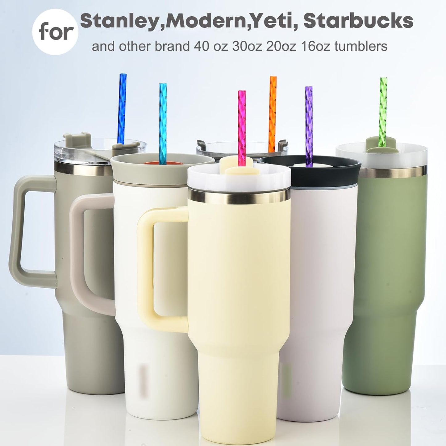 ALINK 12-Pack Reusable Plastic Coloful Swirl Straws, 11 Inch Long PETG Clear Hard Plastic Tumbler Replacement Straws with Brush, BPA-Free, for 16–30 oz Stanley, YETI, Starbucks, Mason Jars, Owala Cups