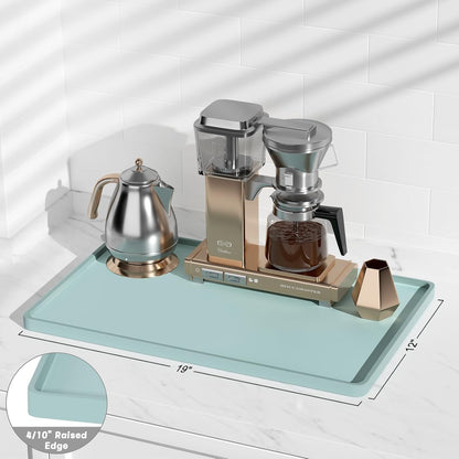 Rnivvi Silicone Coffee Mat, 16" x 24" Waterproof Raised Edge Coffee Bar Mats for Espresso Machine Station Accessories, Heat Resistant Detachable Dish Drying Pad for Kitchen Counter, Dish Rack, Green