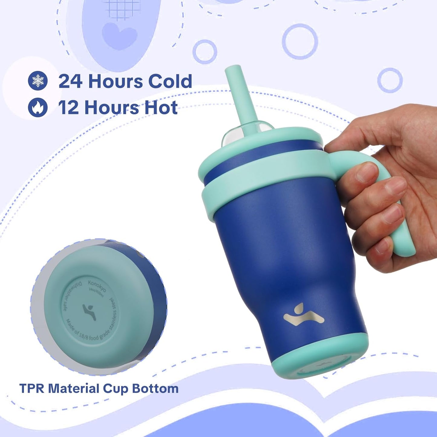 Konokyo 30 oz Tumbler with Side Handle, Insulated Water Bottle with Straw and 2 in 1 Lid, Stainless Steel Cup Travel Coffee Mug for Sports Office Gym,Purple