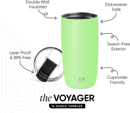 Simple Modern Voyager Tumbler with Flip Lid | Travel Coffee Mug | Insulated Stainless Steel Cold Brew Iced or Hot Coffee Cup | Gifts for Women Men Her Him | 16oz, Almond Birch