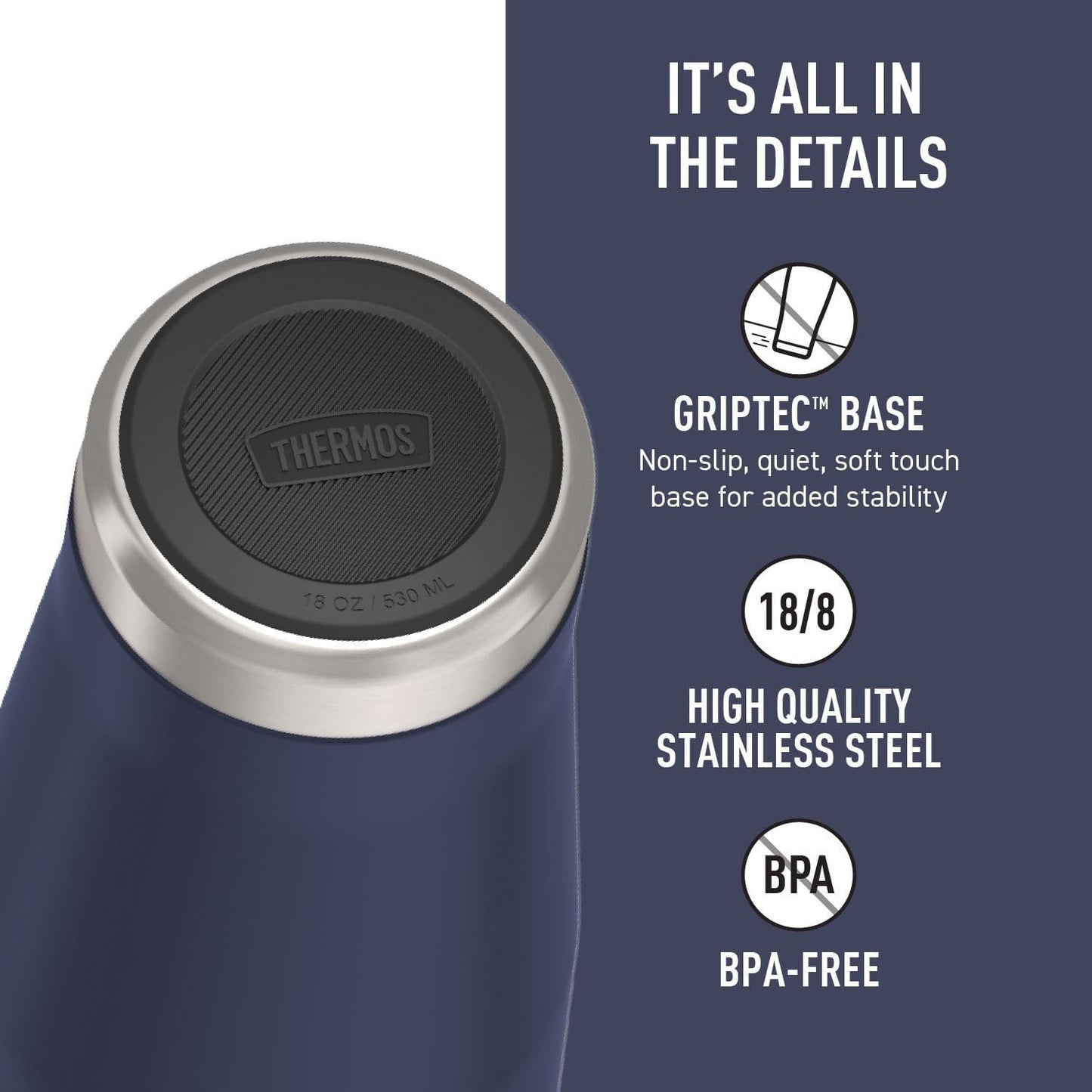 THERMOS ICON SERIES, Stainless Steel Tumbler with Slide Lock, 18 Ounce, Mystic Navy